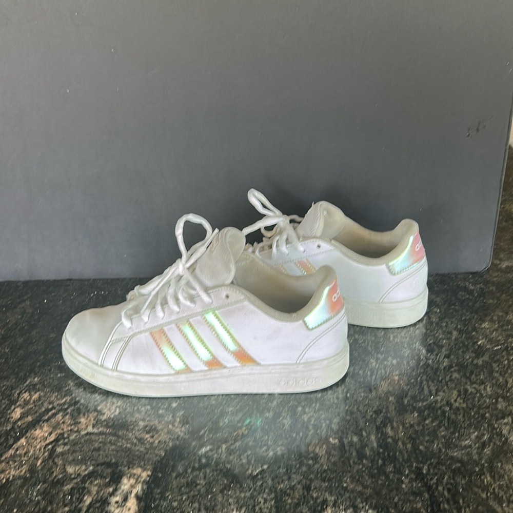 Adidas Women's White Sneakers with Iridescent Accents